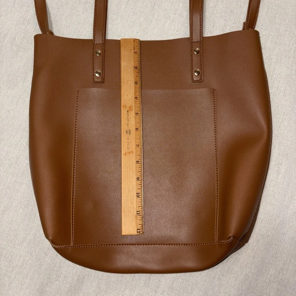 Henny + Lev Danielle tote bag in a cognac brown vegan‎ leather finish Long Strap